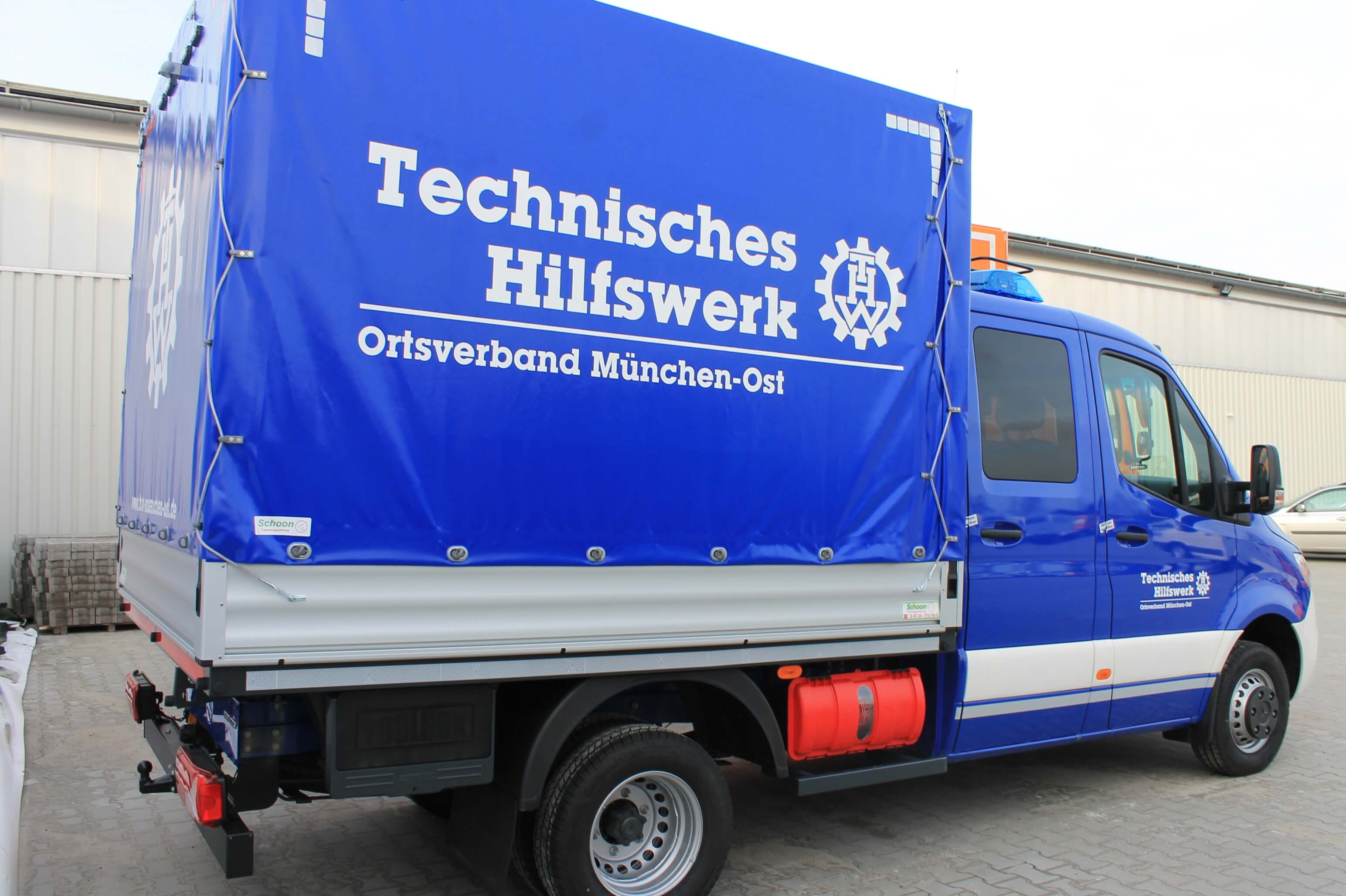 Mercedes Benz Sprinter Werkspritsche mit Schoon Plane, Beleuchtung (4) Blaulicht