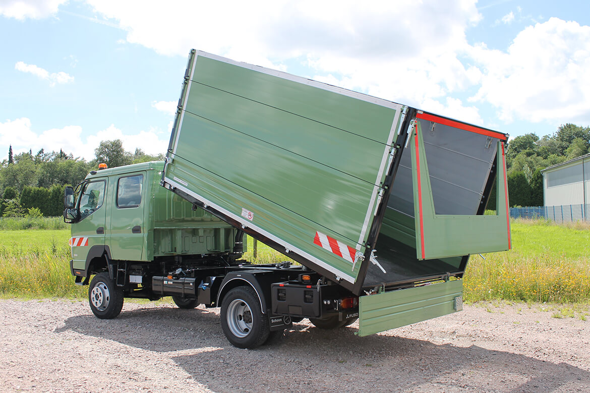 Mitsubishi Fuso Canter mit Schoon Kipper, Alu Bordwände, Bordwandaufsatz,Gitter Dach, Werkzeugbox