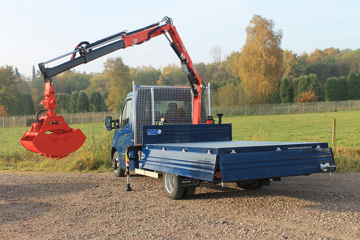 Opel Movano Mit Schoon Kipper, Frontkranaufbau, Fassi Kran Mit Greifer