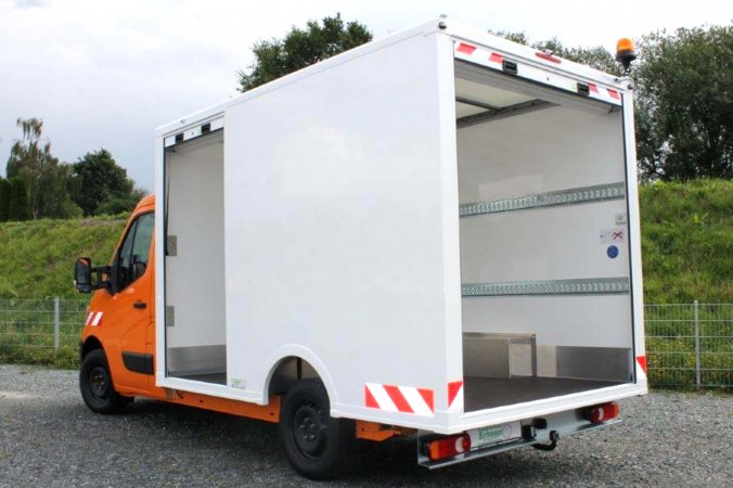 Renault Master Plattform mit Schoon Tiefkoffer, Rollo links und hinten, 360° Kamera, RKL, Warnmarkierungsfolie