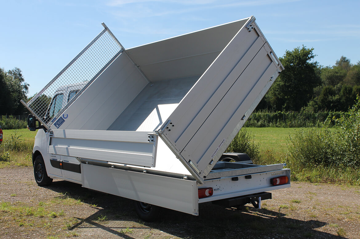 Renault Master mit Schoon Kipper, Bordwandaufsatz, Stirnwandgitter